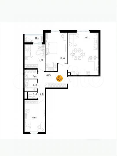 3-к. квартира, 99,2 м², 6/18 эт.