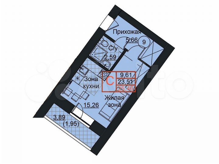 Квартира-студия, 25,5 м², 12/20 эт.
