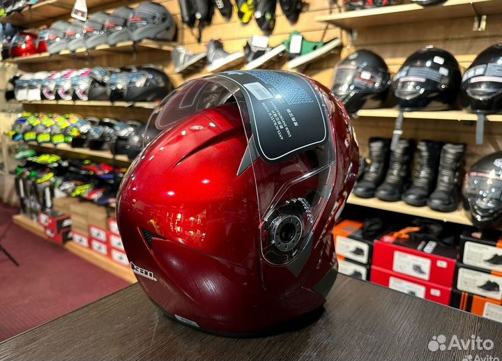 Мото шлем модуляр экипировка красный