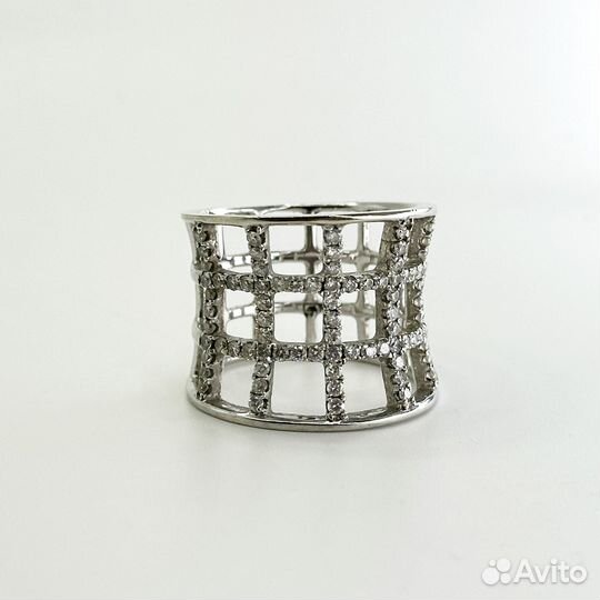 Золотое широкое кольцо бриллианты 1,02 750