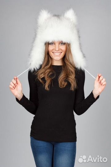 Зверошапка-ушанка Песец из искусственного меха