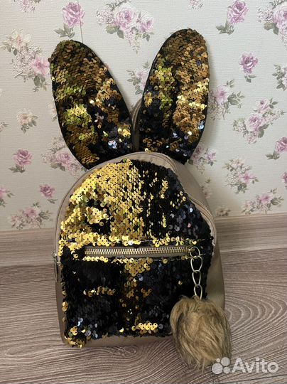 Рюкзак с пайетками для девочки зайчик