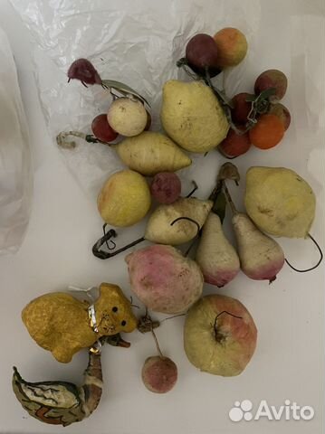 Игрушки из папье-маше, фрукты, утка, собака