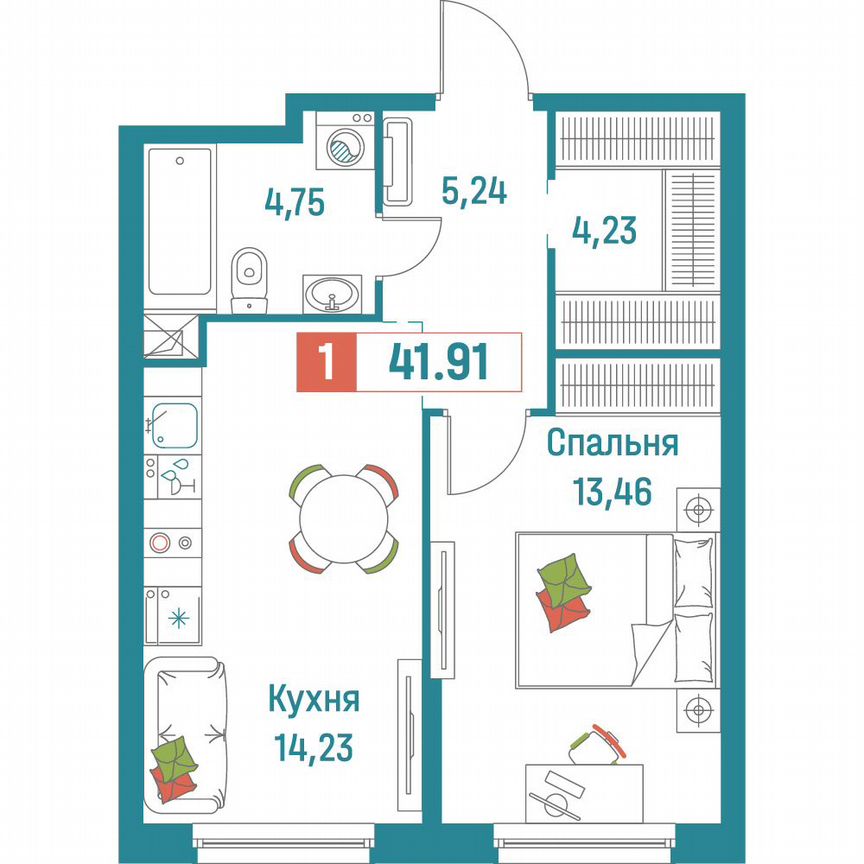 1-к. квартира, 41,9 м², 2/18 эт.