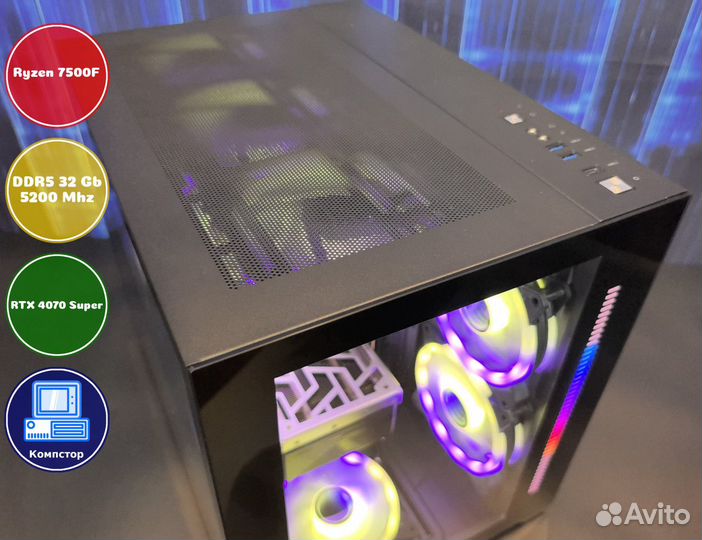 Сборка мощного пк AMD7500F-RTX4070SUP-32DDR5-SLX8372