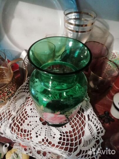 Ваза цветное стекло СССР аплекация