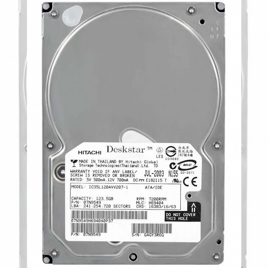 [07N9549] Жесткий Диск Hitachi 123,5gb Ide 3,5" Hdd 07n9549