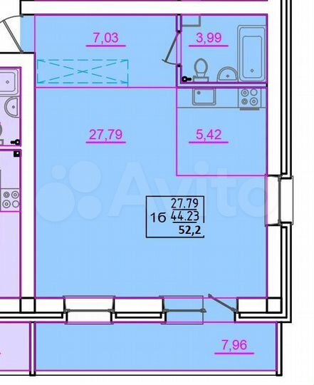 1-к. квартира, 52 м², 1/3 эт.