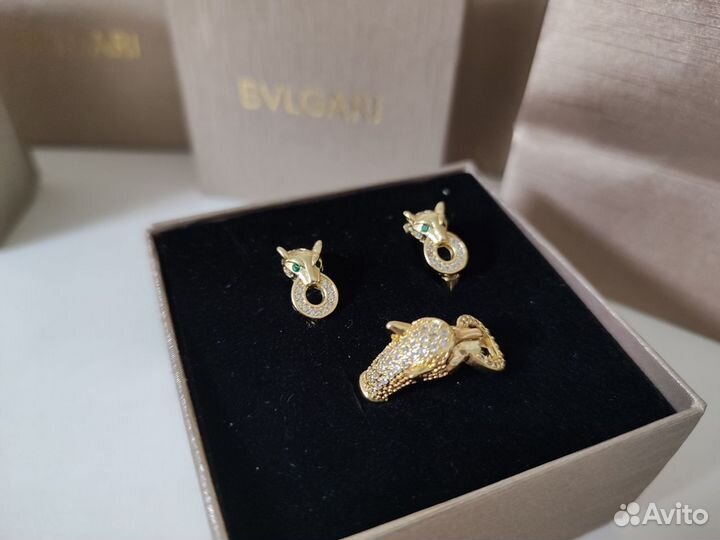 Комплект bvlgari пантера (серьги+кольцо) булгари