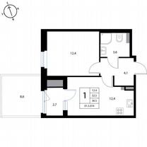 1-к. квартира, 36,5 м², 1/3 эт.