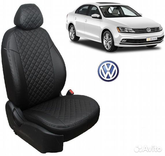 Чехлы из экокожи Ромб черные на VW Jetta с 17г