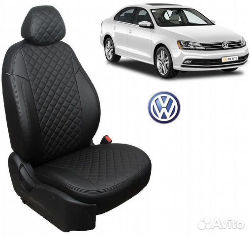 Чехлы из экокожи Ромб черные на VW Jetta с 17г