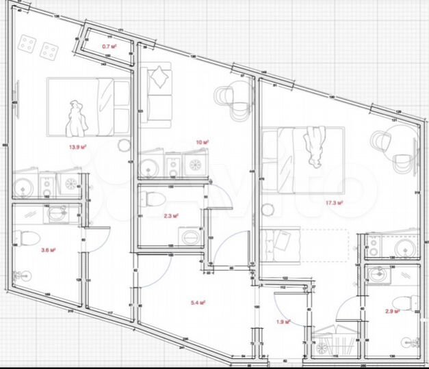 3-к. апартаменты, 60 м², 1/16 эт.