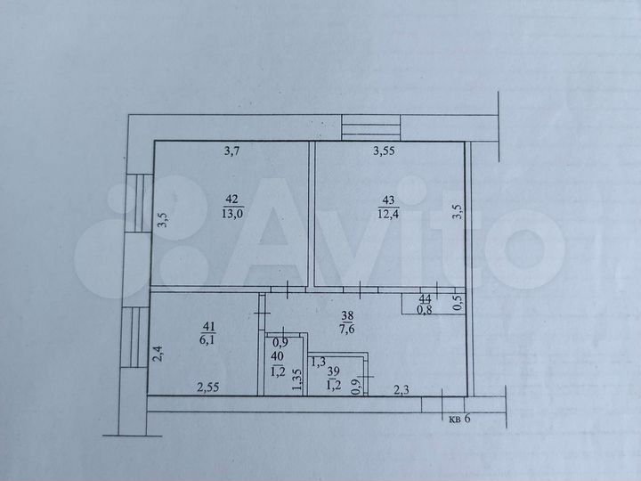 2-к. квартира, 42,6 м², 1/2 эт.
