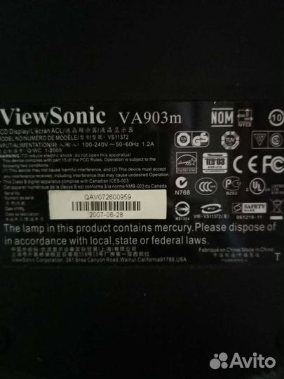 Монитор рабочий Viewsonic va903m, 19