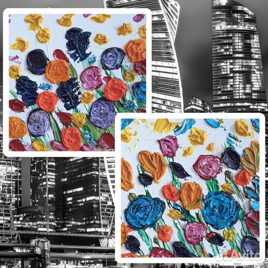 Картина маслом Цветы миниатюра живопись 10*10 см