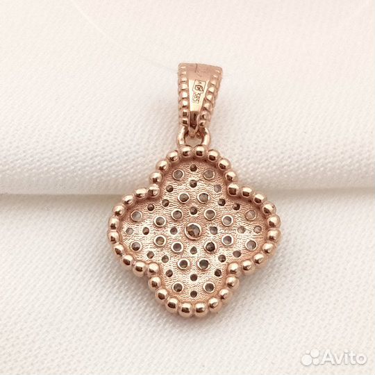 Золотая подвеска клевер фианит под Van Cleef