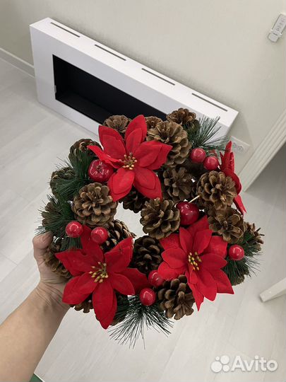 Рождественский венок на дверь и стол для интерьера