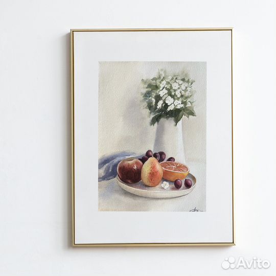 Картина акварелью Натюрморт с фруктами 21*30см