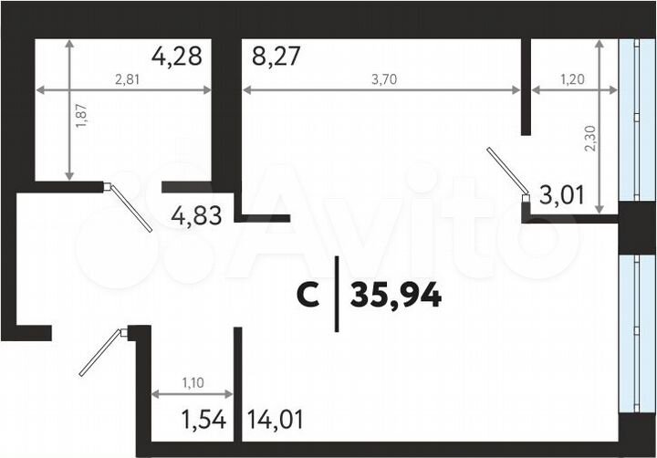 Квартира-студия, 35,9 м², 12/14 эт.