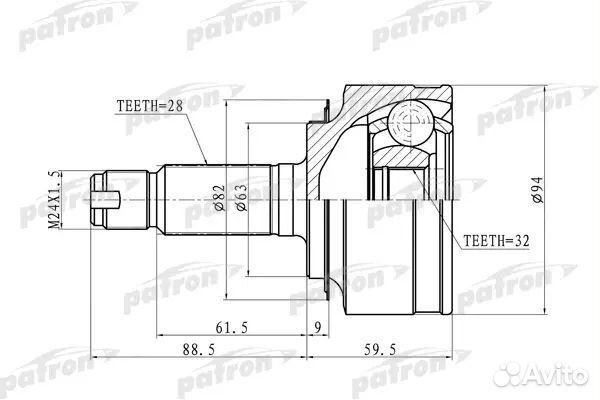 Patron PCV9744 шрус наружн 28x63x32 Honda CRV 02-0