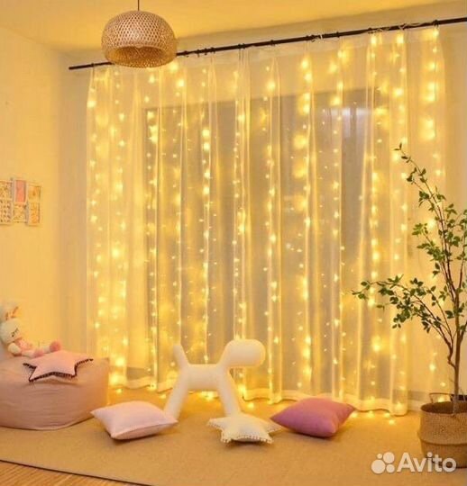 Новогодняя гирлянда штора новая