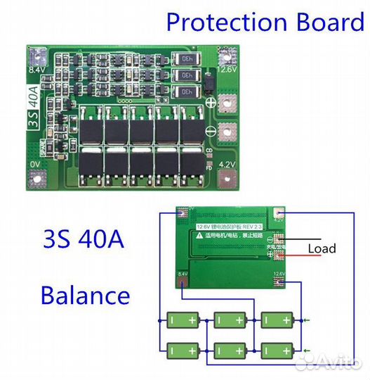 Плата BMS 3S 40А с балансиром