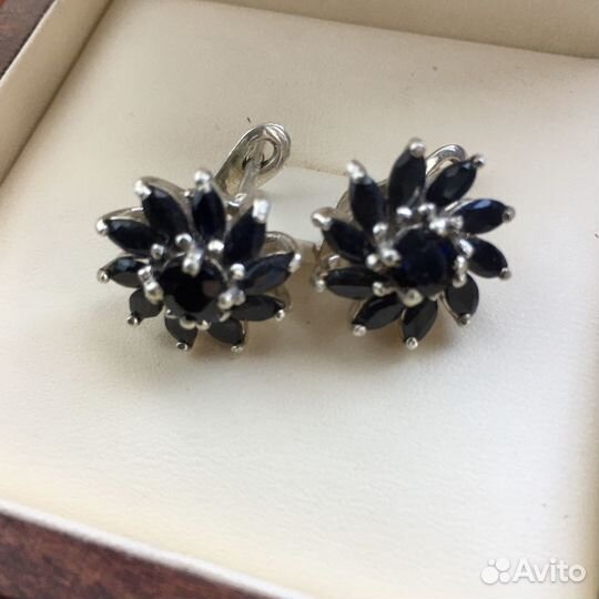 Серебряные серьги 925 с сапфирами