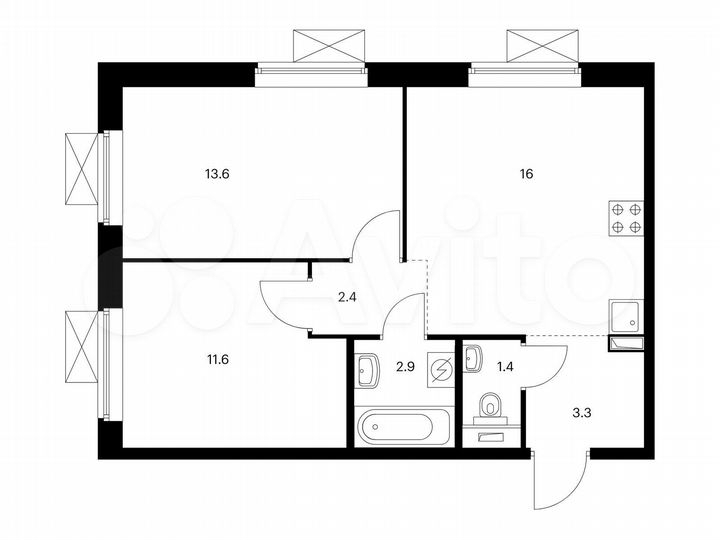 2-к. квартира, 51,2 м², 12/23 эт.