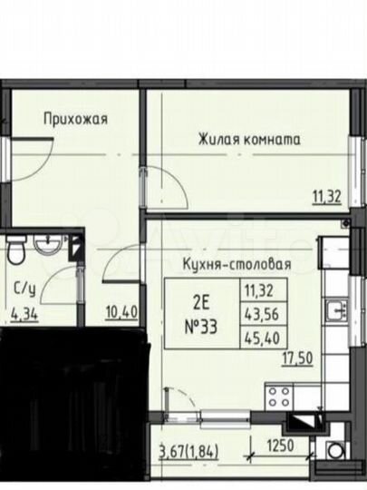 2-к. квартира, 45,4 м², 3/7 эт.