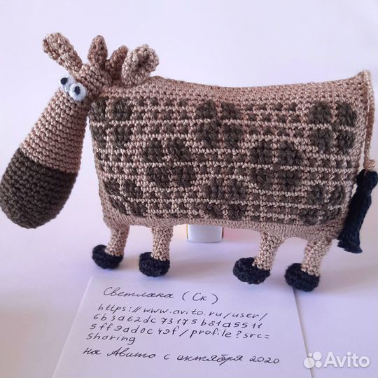 Вязаная игрушка коровка, корова