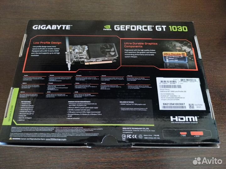 Видеокарта gigabyte GeForce GT 1030 Low Profile 2G