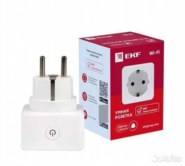 Умная розетка EKF Сonnect RCS-1-WF, Wi-Fi, белая