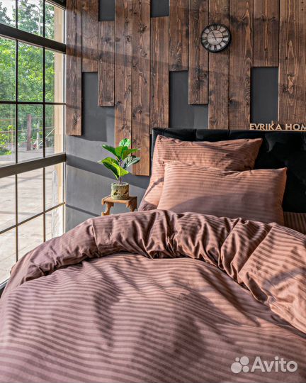 Постельное белье Софи Шоколад новое страйп-сатин