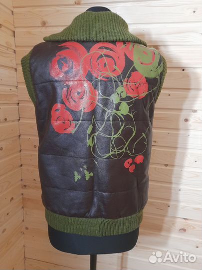 Жилетка натуральная кожа с узорами бохо стиль 44