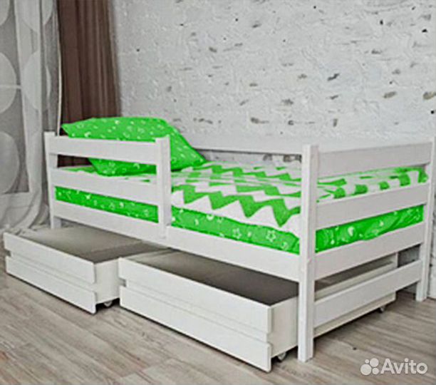 Кроватка софа эко детская берёза с бортиком