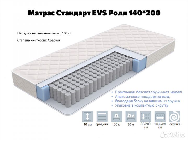 Матрас 140 на 200 анатомический Стандарт EVS Ролл