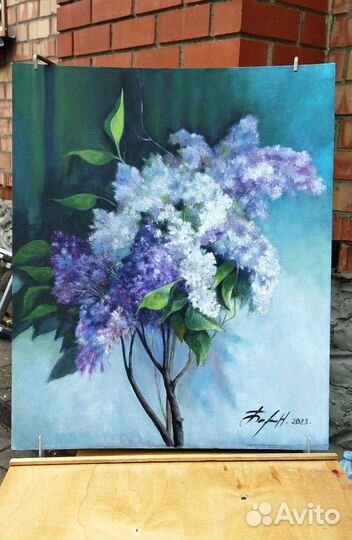 Картина сирень. Акрил, холст на картине