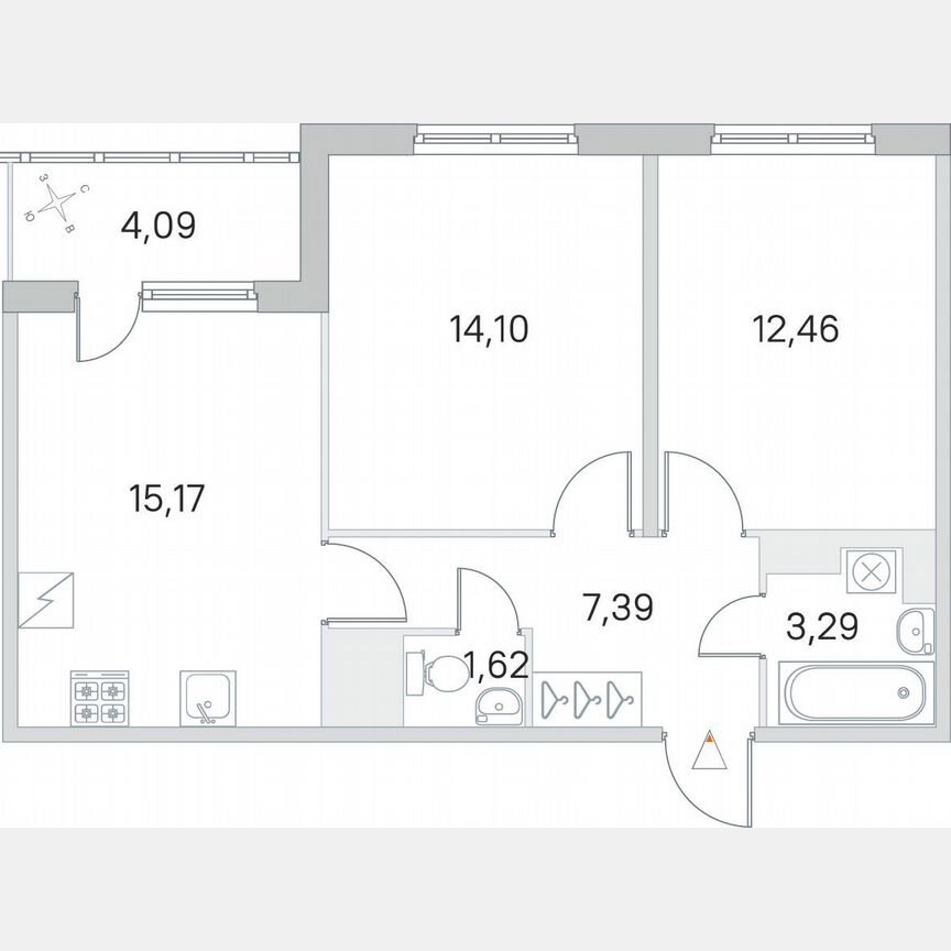 2-к. квартира, 56,1 м², 3/5 эт.