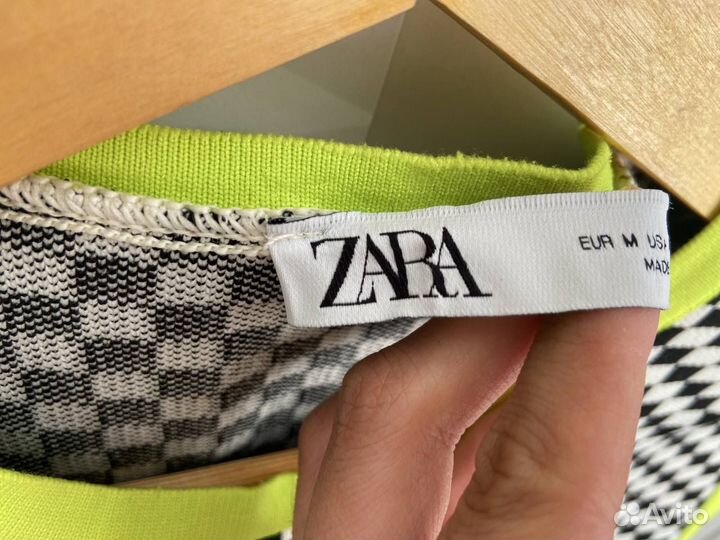Кроп-топ в клетку zara 44 46 s-m укорочённый