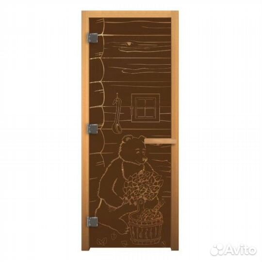 Банная дверь LK Бронза Матовая с рисунком Мишка 19