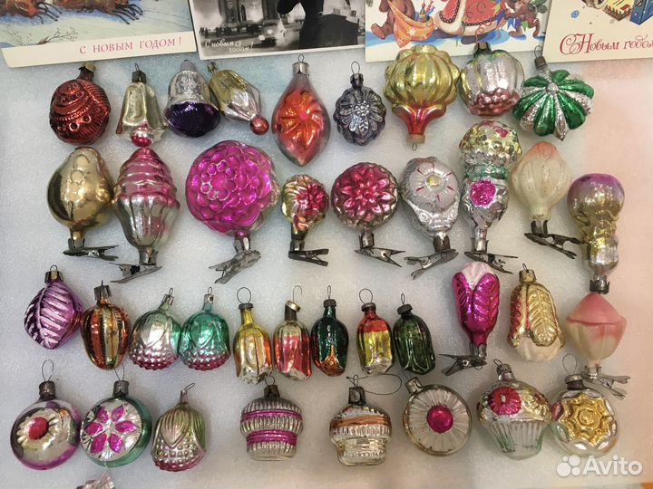 Елочные игрушки СССР цветы бутоны прищепки ретро