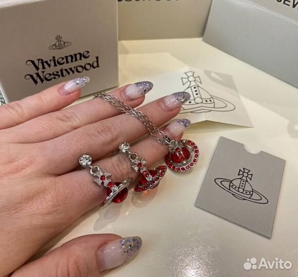 Серьги и кулон Vivienne Westwood красный упаковка