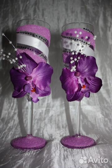 Свадебные бокалы фужеры ручной работы нежная орхид