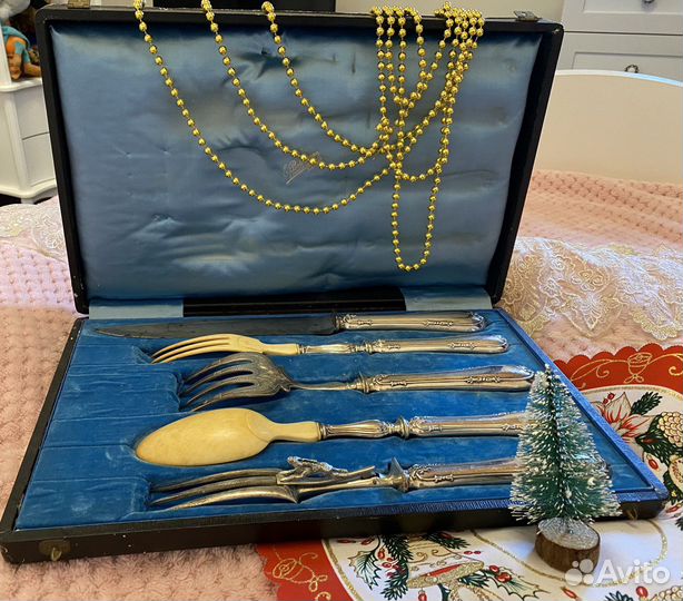 Набор для мяса из серебра. Франция. Кость