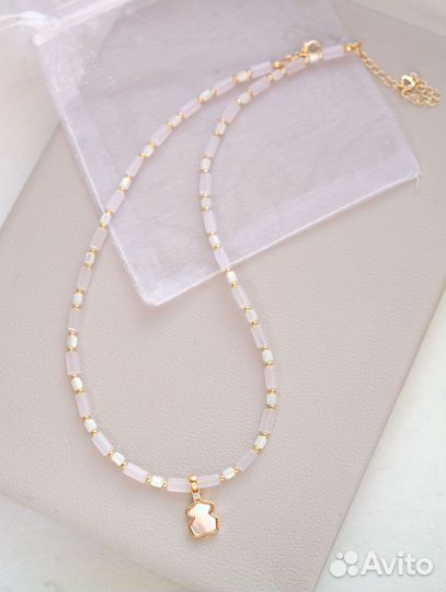 Колье из стекла и перламутра с подвеской, чокер