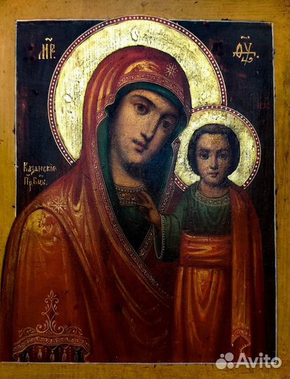 Старинная икона Казанская Богородица 19 век Сохран