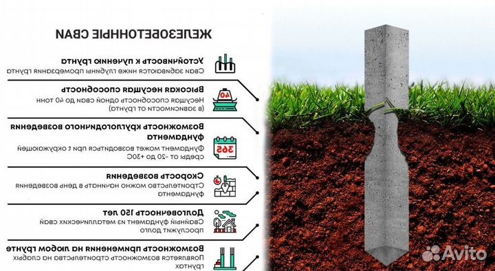 Забивные сваи с установкой под ключ