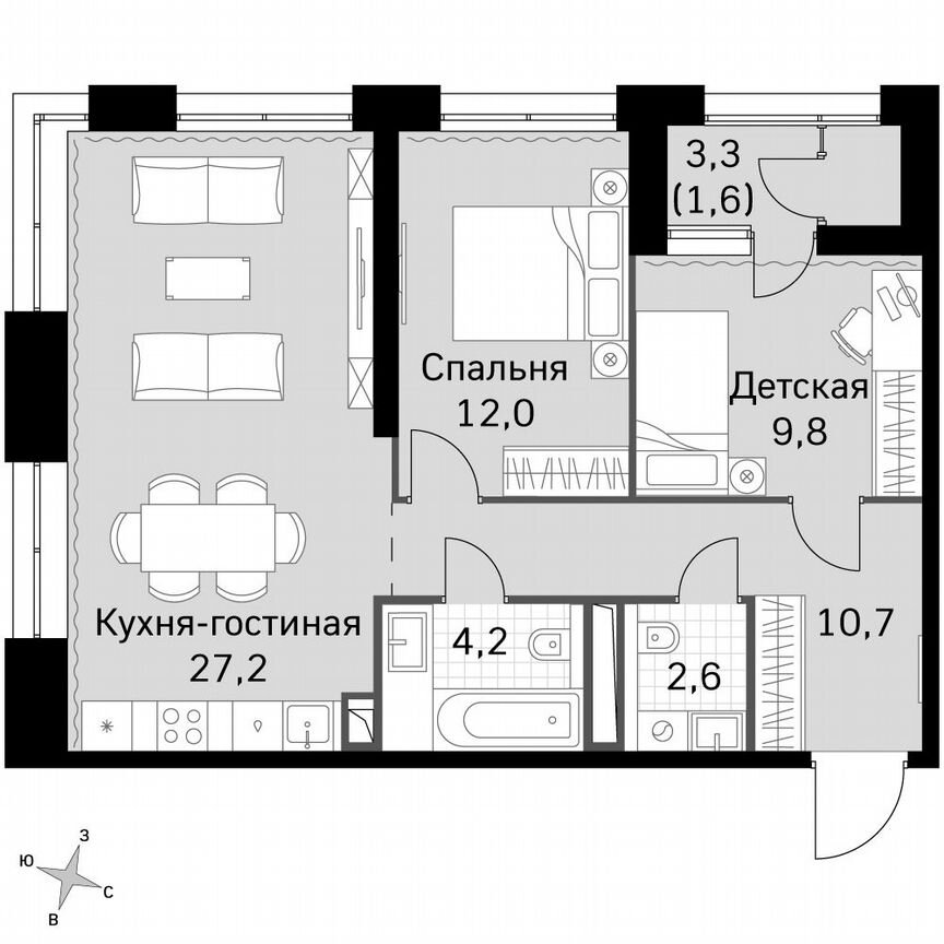 2-к. квартира, 68,2 м², 33/33 эт.