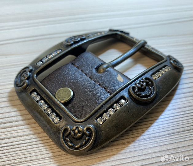 Пряжка для ремня латунь винтаж большая стразы